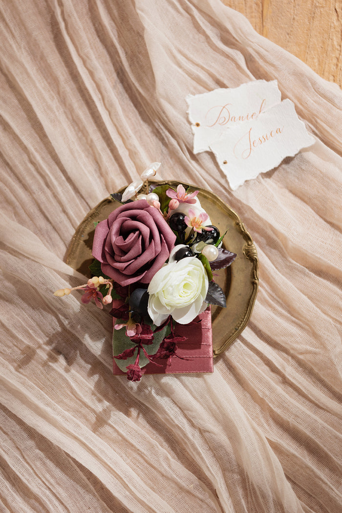 Pocket Square Boutonniere for Groom in Flowing Mauve Romance - Image 2