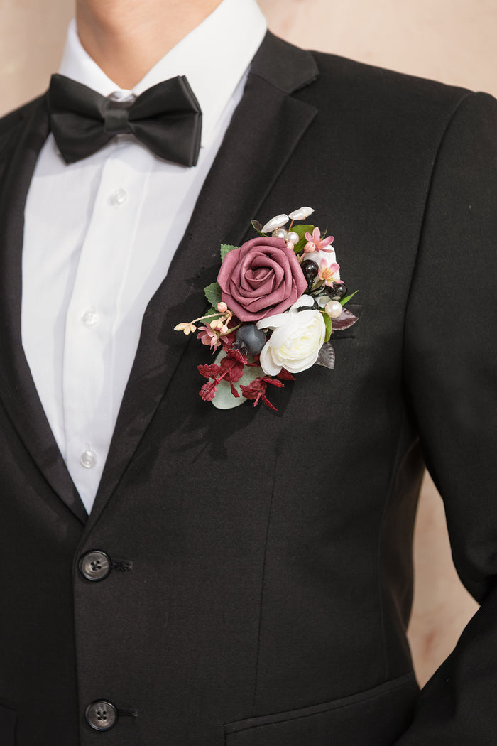 Pocket Square Boutonniere for Groom in Flowing Mauve Romance - Image 3