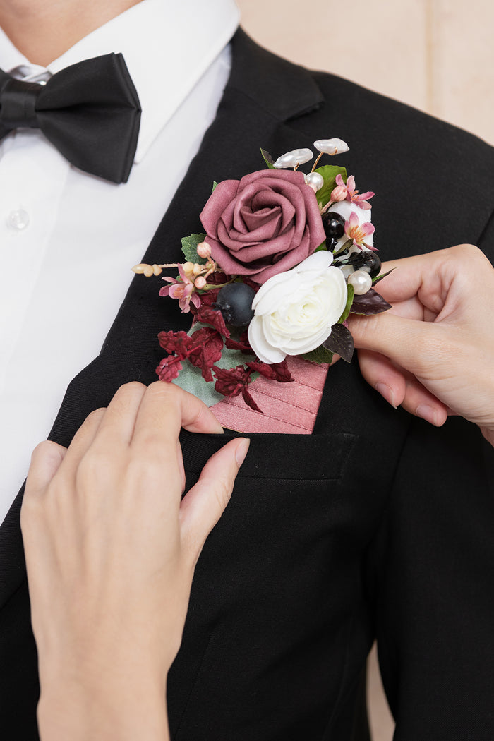 Pocket Square Boutonniere for Groom in Flowing Mauve Romance - Image 4