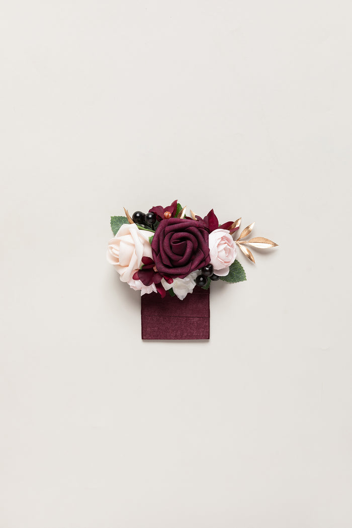 Pocket Square Boutonniere for Groom in Marsala & Cream