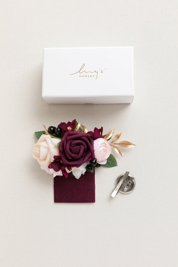 Pocket Square Boutonniere for Groom in Marsala & Cream - Image 5