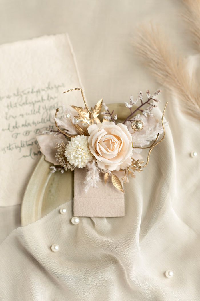 Pocket Square Boutonniere for Groom in White & Beige - Image 4