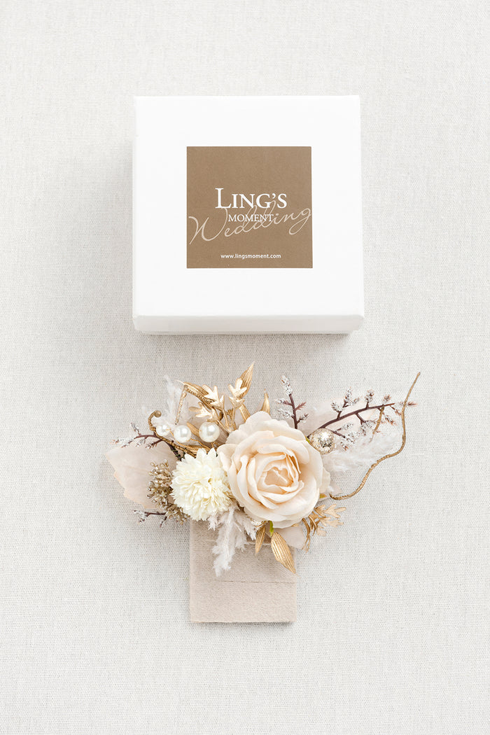 Boutonnieres in White & Beige - Image 9