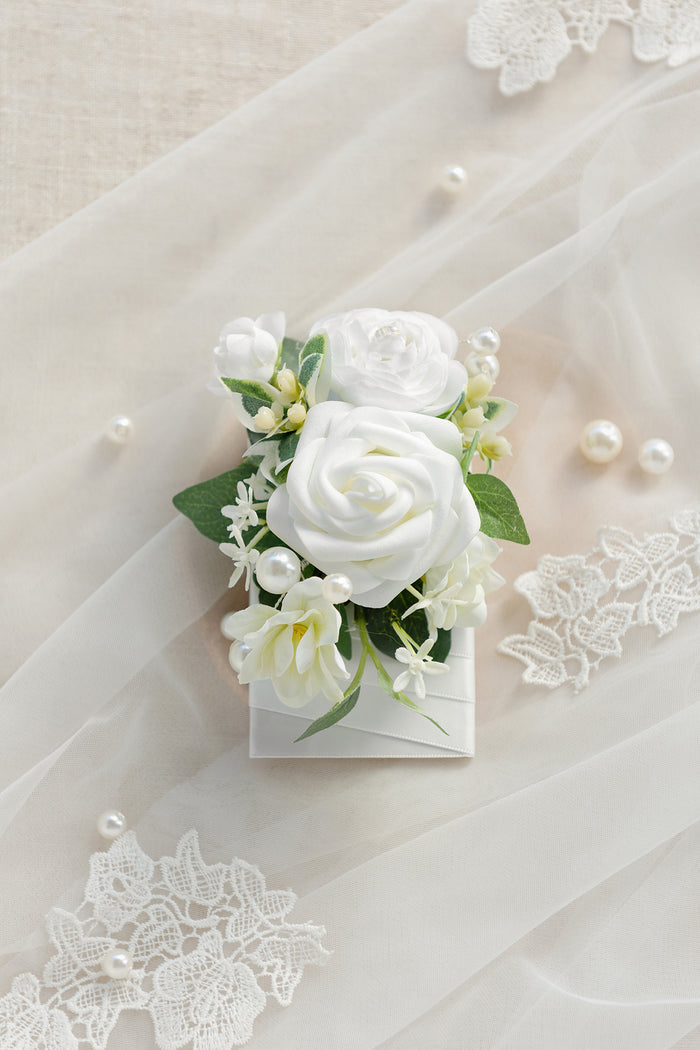 Pocket Square Boutonniere for Groom in White & Sage - Image 2