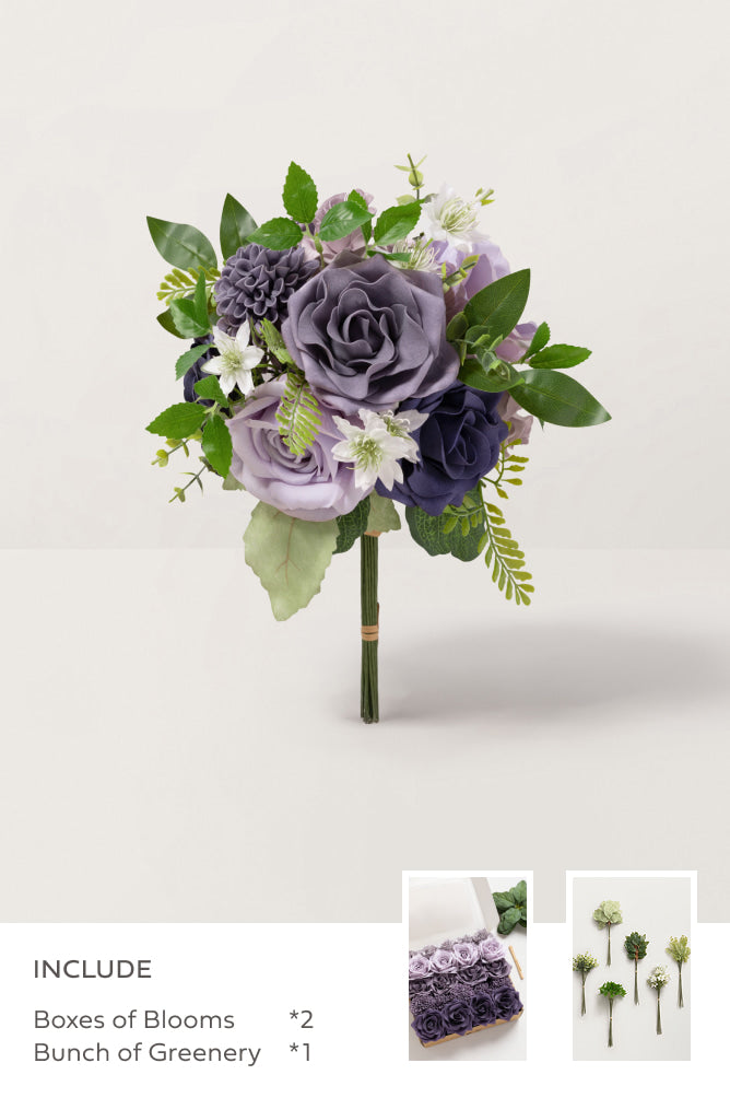 DIY Bridesmaid Bouquet Kit (Set of 4) - Purple & Pale Lavender with Sage Mixed Greenery