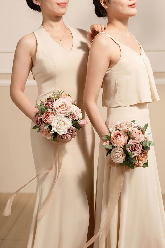 Round Bridesmaid Bouquets in Dusty Rose & Cream - Image 2