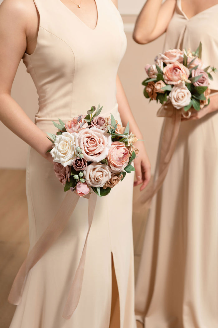 Round Bridesmaid Bouquets in Dusty Rose & Cream - Image 5