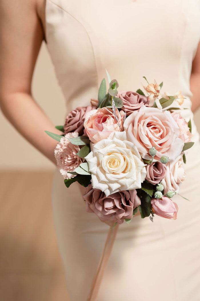 Round Bridesmaid Bouquets in Dusty Rose & Cream - Image 6