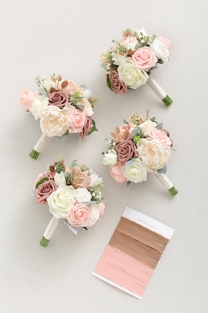 Round Bridesmaid Bouquets in Dusty Rose & Cream - Image 6