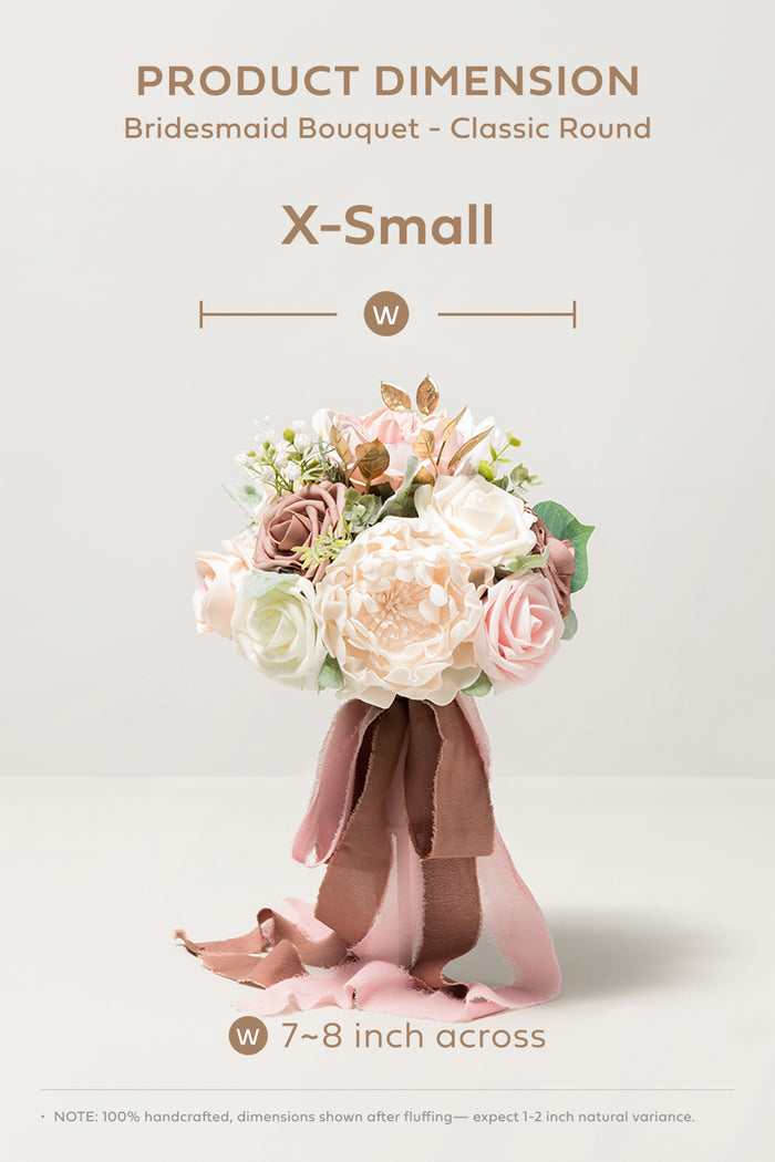 Round Bridesmaid Bouquets in Dusty Rose & Cream