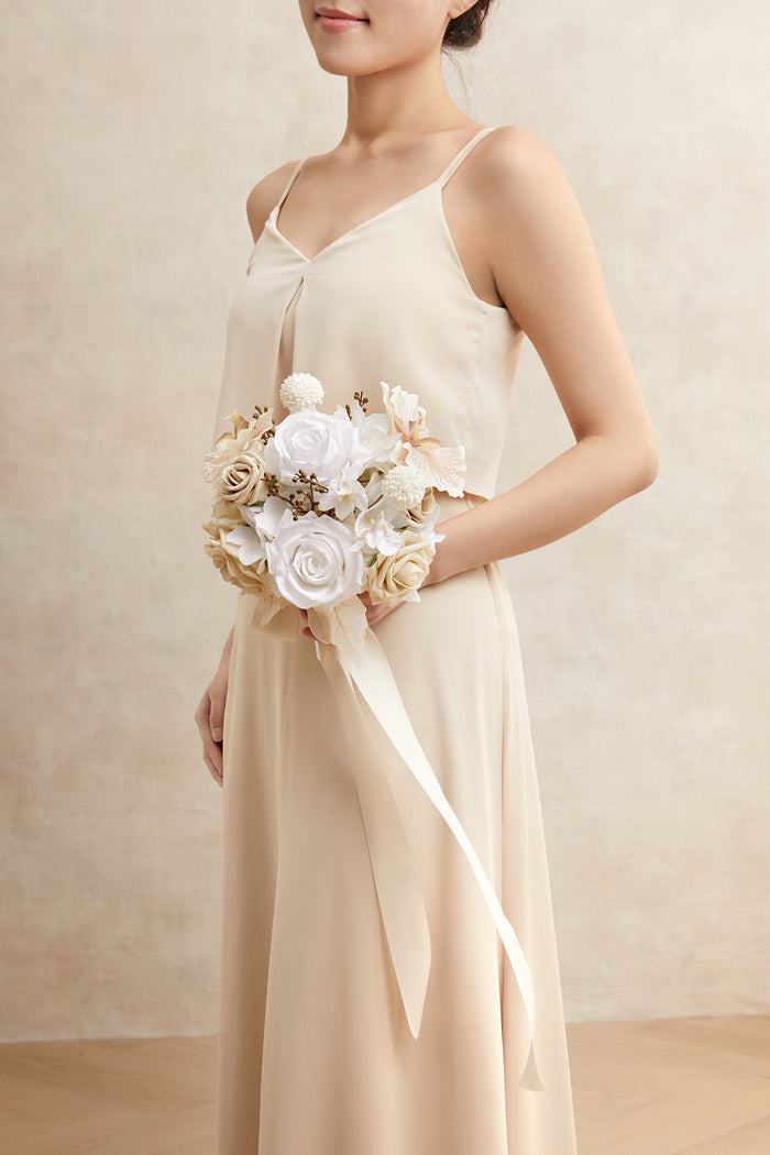 Round Bridesmaid Bouquets in Tawny Beige & Sand Beige - Image 2