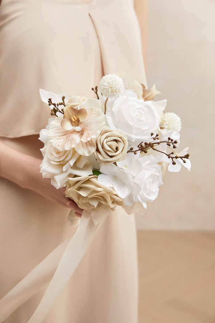 Round Bridesmaid Bouquets in Tawny Beige & Sand Beige - Image 3