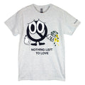 Light gray Counterparts T-shirt with a sad cartoon face holding wilted flowers and NOTHING LEFT TO LOVE text below. Bold, expressive design stands out for fans wanting to showcase their unique style.