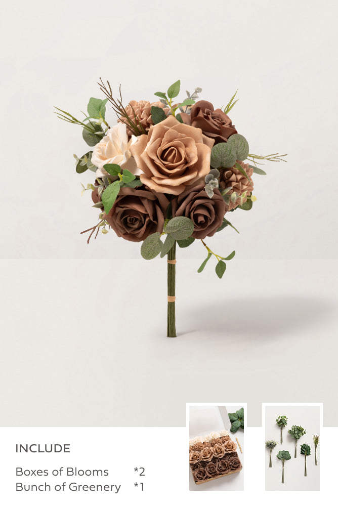 DIY Bridesmaid Bouquet Kit (Set of 4) - Sand Beige & Nude with Sage Greenery
