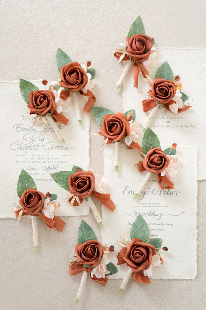 Boutonnieres for Guests in Burnt Orange - Image 2