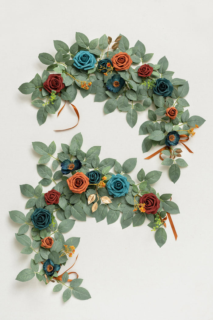 2ft Flower Garlands in Dark Teal & Burnt Orange - Image 3