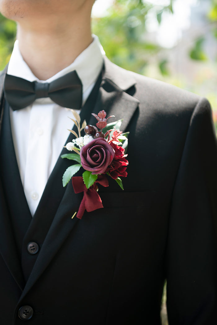 Boutonnieres in Classic Marsala - Image 4