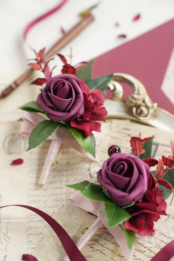 Boutonnieres in Classic Marsala - Image 10