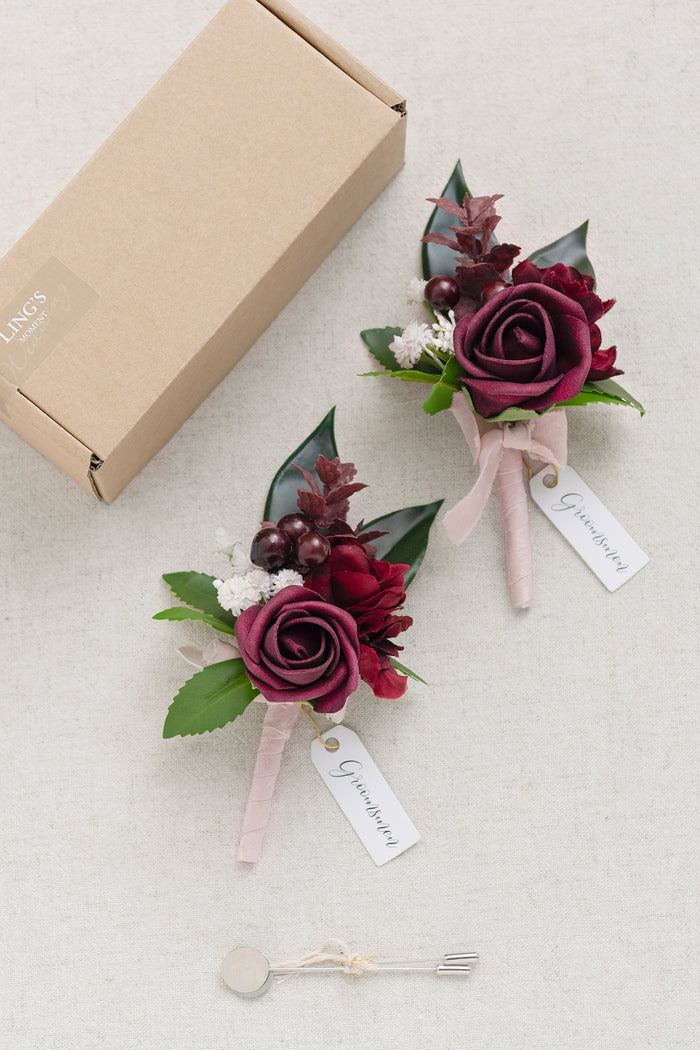 Boutonnieres in Classic Marsala - Image 11