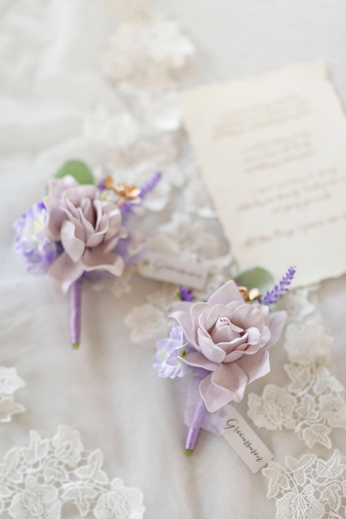 Boutonnieres in Lilac & Gold - Image 6