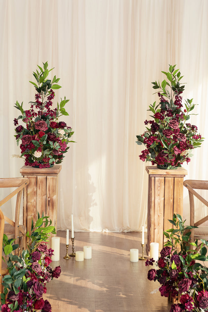 Set of 2  |  Large Free-Standing Flowers in Bordeaux Red & Wine
