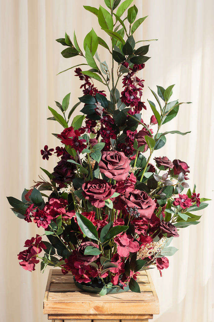 Set of 2  |  Large Free-Standing Flowers in Bordeaux Red & Wine