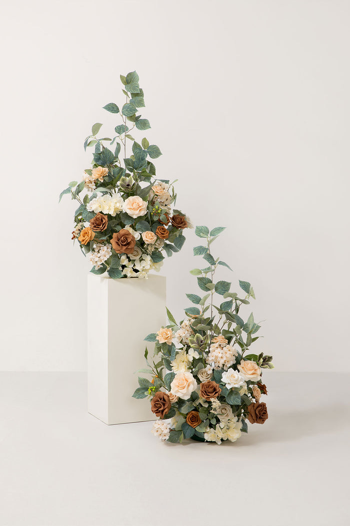 Set of 2  |  Large Free-Standing Flowers in Sunny Peach & Apricot