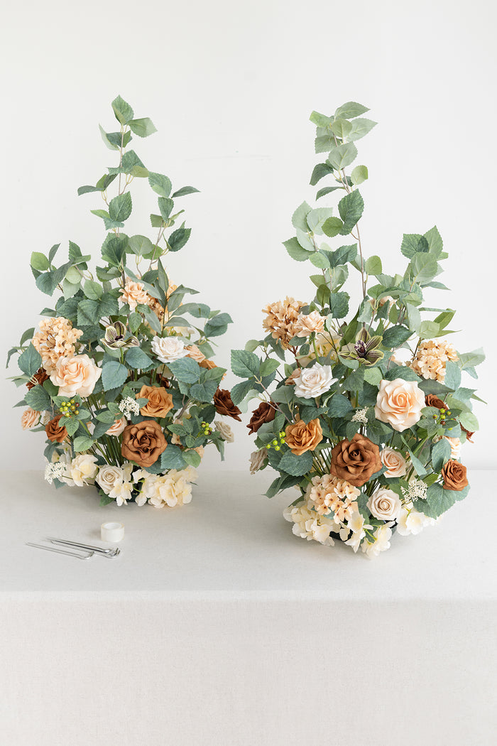 Set of 2  |  Large Free-Standing Flowers in Sunny Peach & Apricot