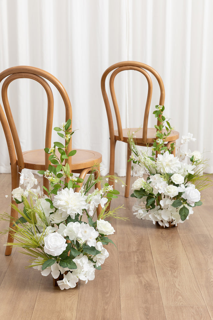 Set of 2 Wedding Aisle Runner Flower Arrangements in White & Green - Image 3