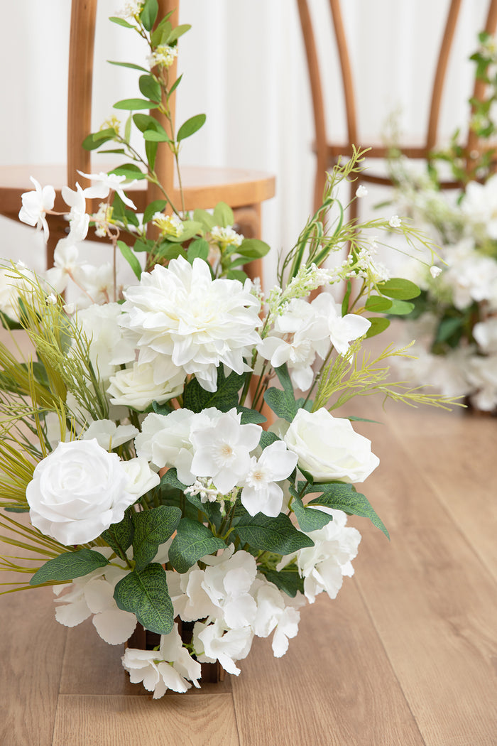 Set of 2 Wedding Aisle Runner Flower Arrangements in White & Green - Image 4