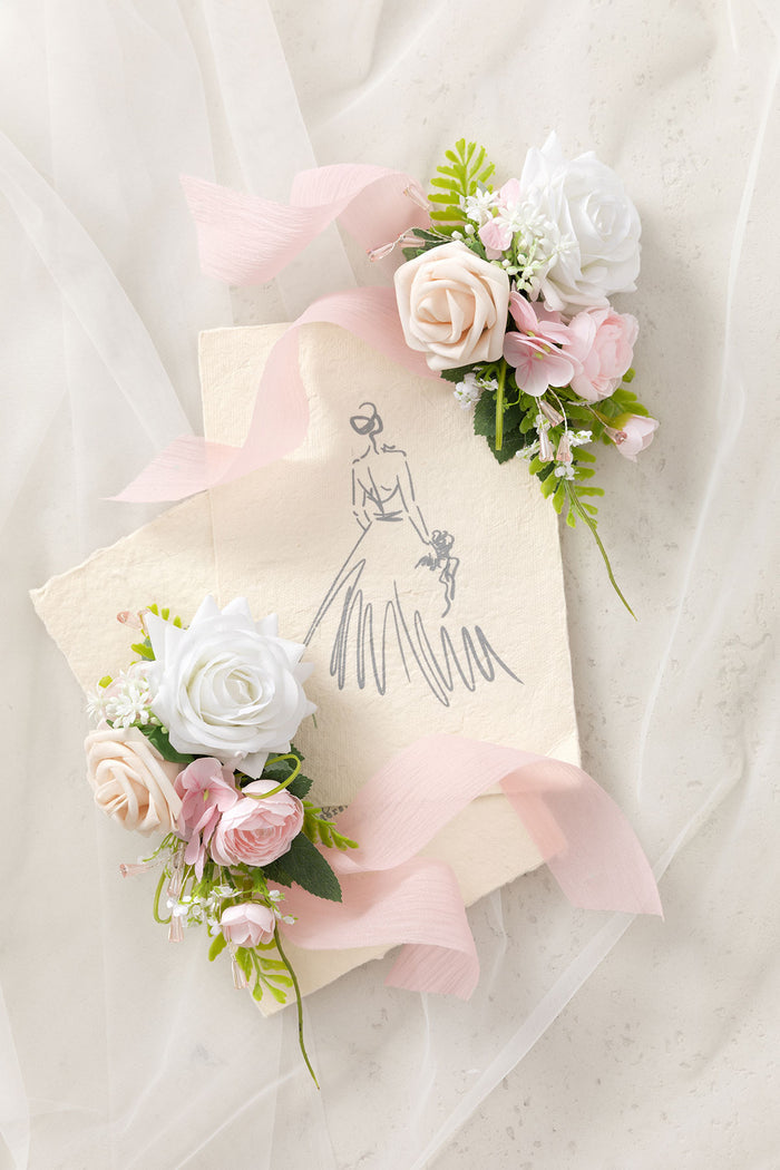 Wrist and Shoulder Corsages in Blush & White - Image 2