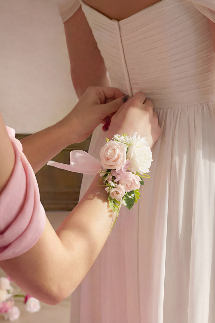 Wrist and Shoulder Corsages in Blush & White - Image 4