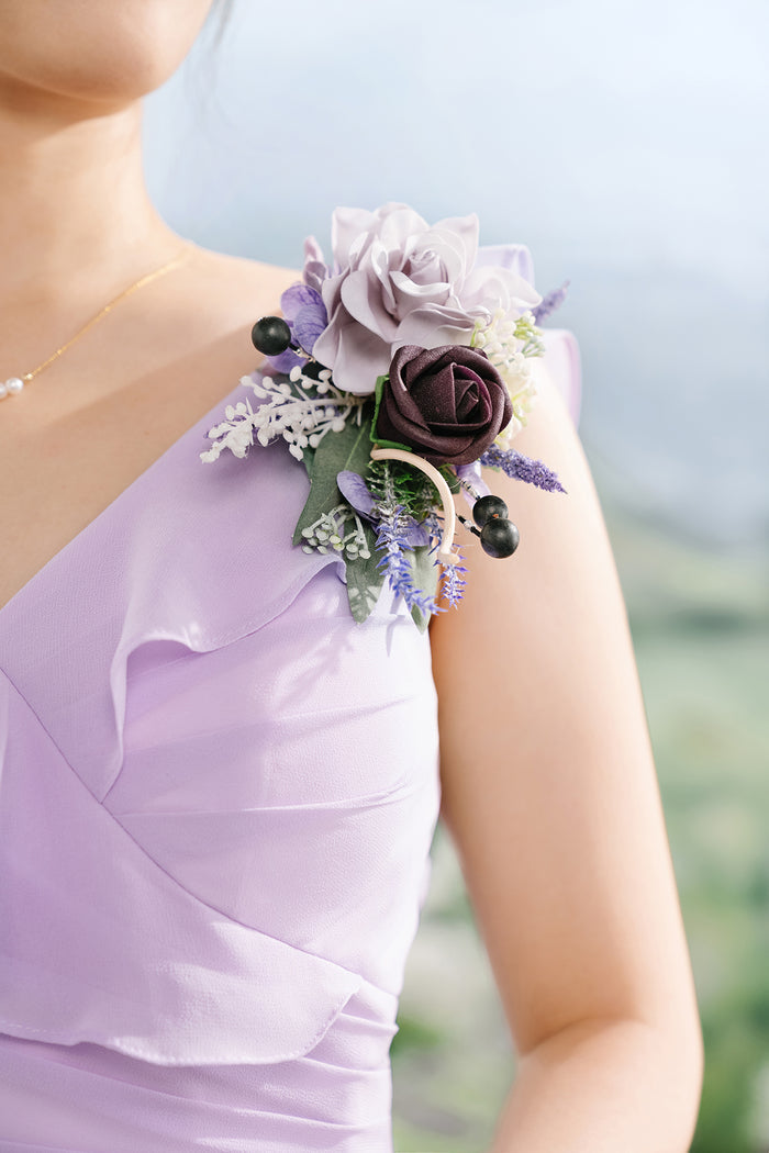 Wrist and Shoulder Corsages in French Lavender & Plum - Image 2