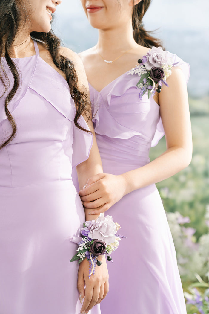 Wrist and Shoulder Corsages in French Lavender & Plum - Image 4