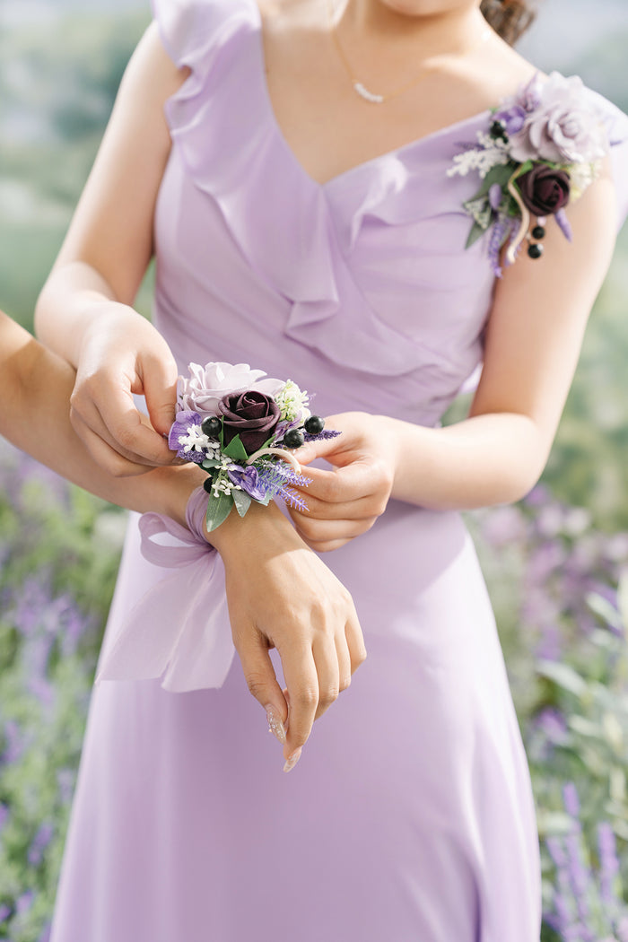 Wrist and Shoulder Corsages in French Lavender & Plum - Image 6