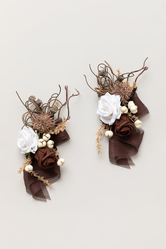 Wrist and Shoulder Corsages in Beige Raw Serenity