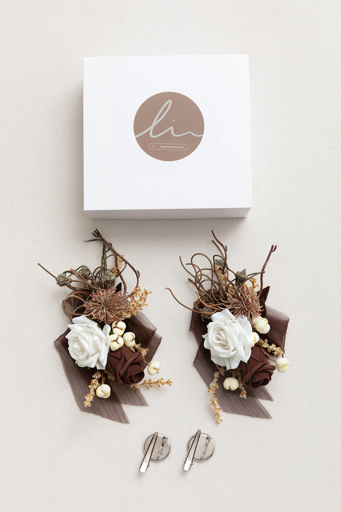 Wrist and Shoulder Corsages in Beige Raw Serenity - Image 7