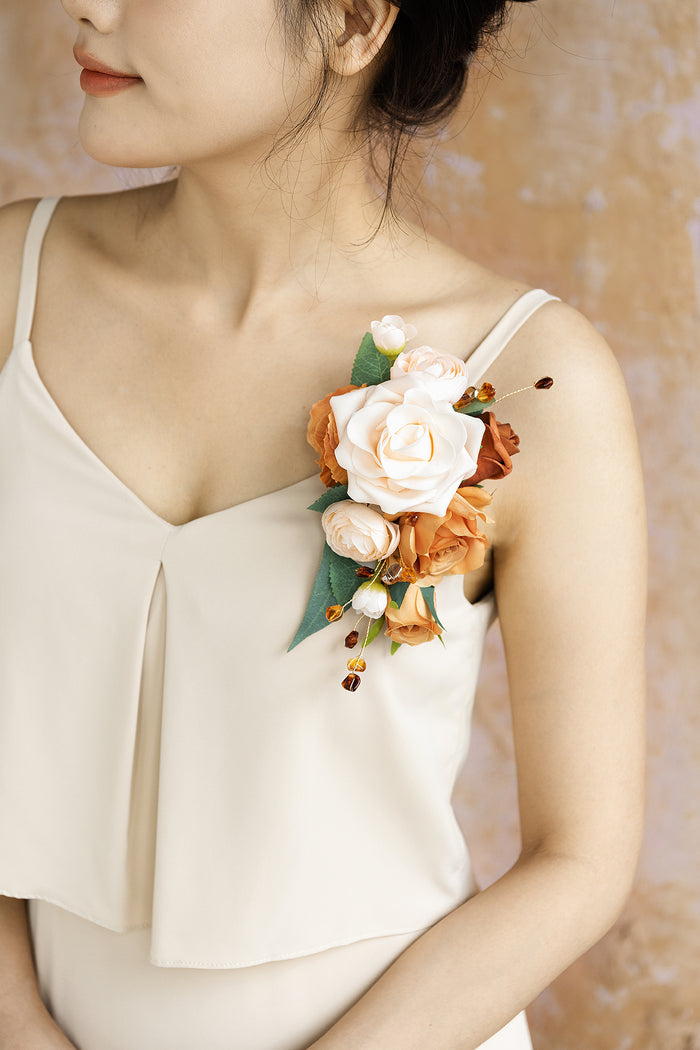 Wrist and Shoulder Corsages in Sunset Terracotta - Image 2