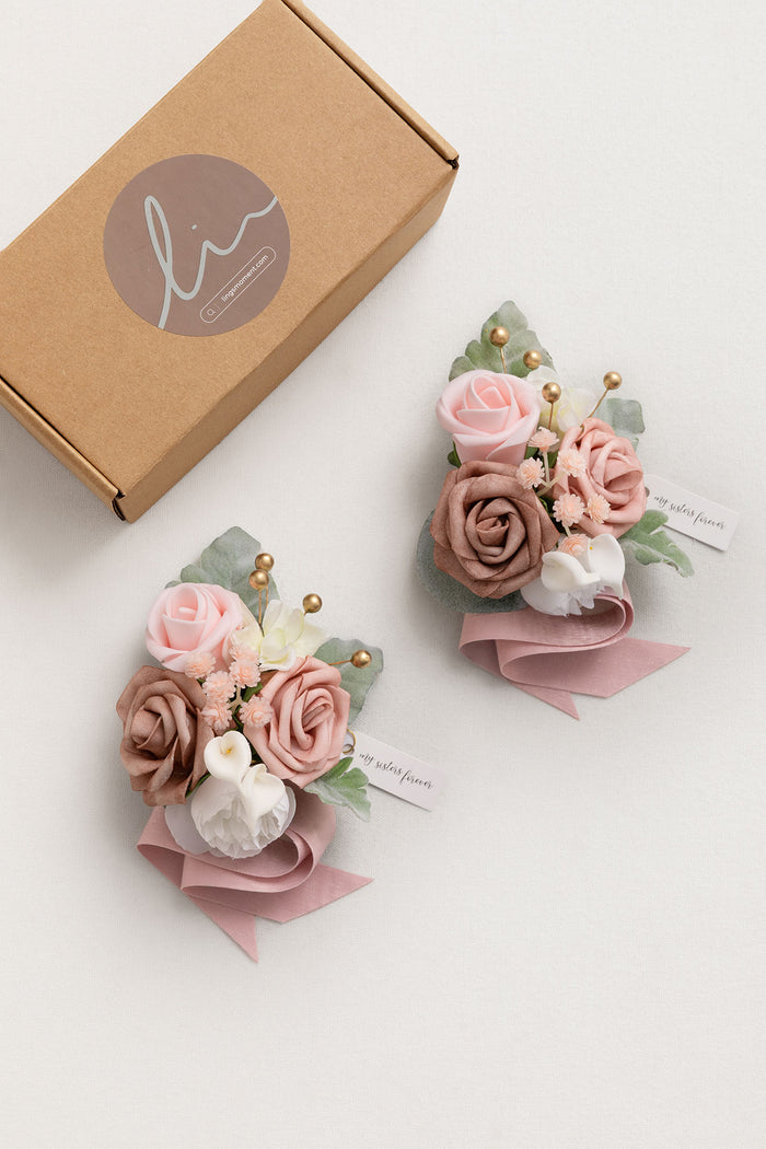 Set of 2 | Wrist Corsages in Dusty Rose & Cream