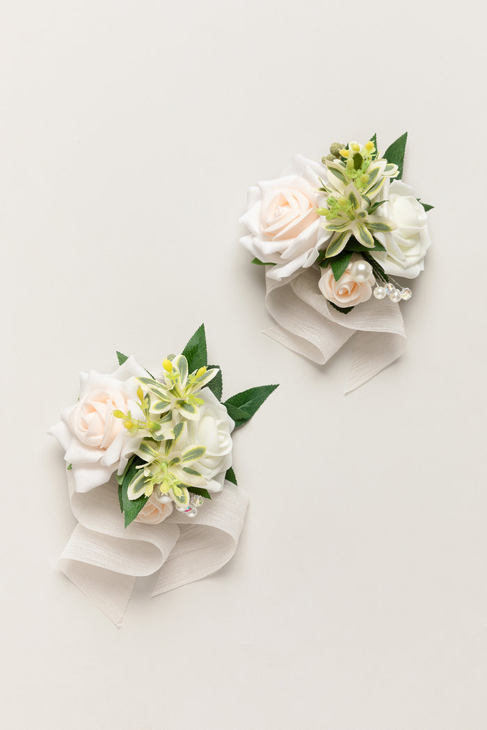 Set of 2 | Wrist Corsages in Ivory & Cream