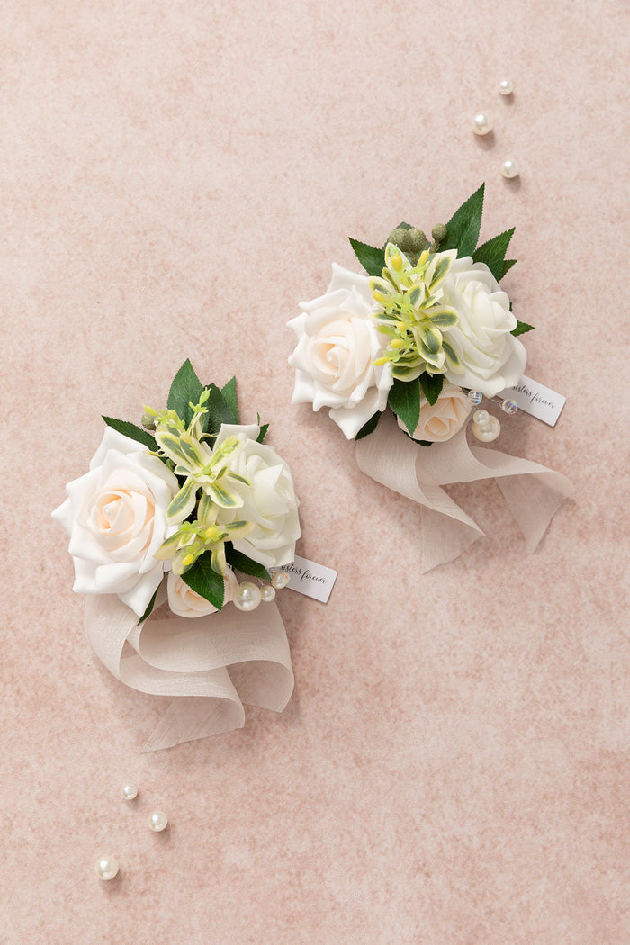 Set of 2 | Wrist Corsages in Ivory & Cream