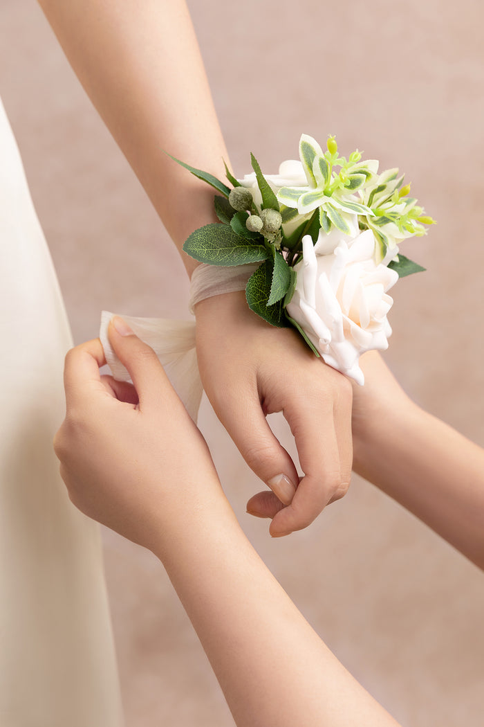 Set of 2 | Wrist Corsages in Ivory & Cream