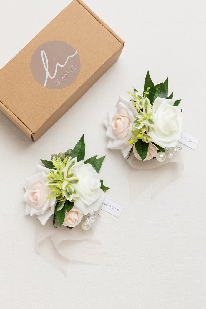 Set of 2 | Wrist Corsages in Ivory & Cream