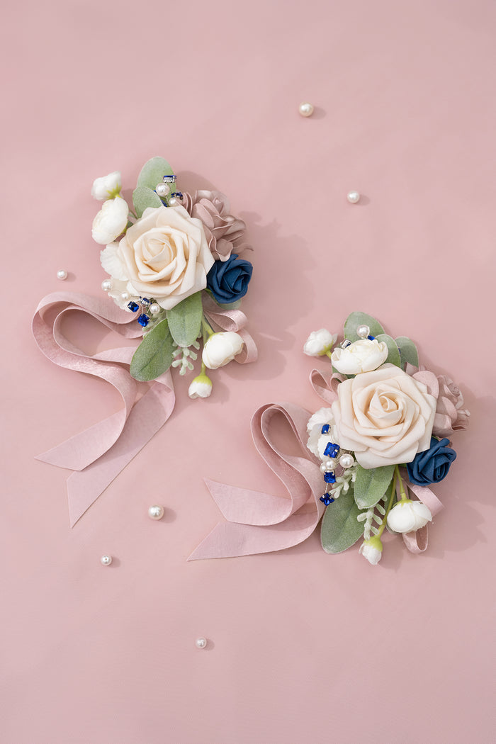Wrist Corsages & Shoulder Corsages in Dusty Rose & Navy Blue - Image 2