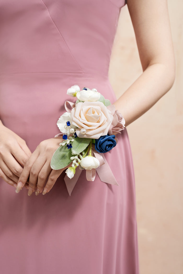Wrist Corsages & Shoulder Corsages in Dusty Rose & Navy Blue - Image 4