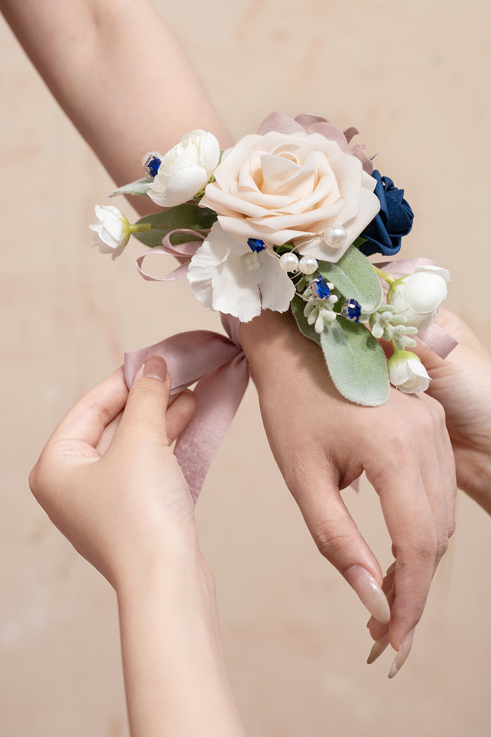 Wrist Corsages & Shoulder Corsages in Dusty Rose & Navy Blue - Image 6