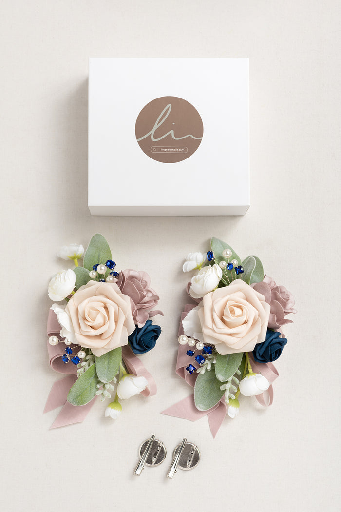 Wrist Corsages & Shoulder Corsages in Dusty Rose & Navy Blue - Image 8