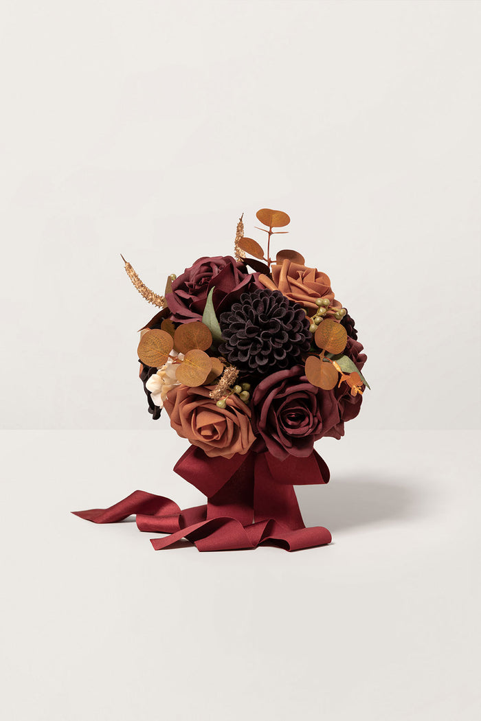 Set of 4 | 7" Bridesmaid Bouquets in Burgundy & Burnt Orange