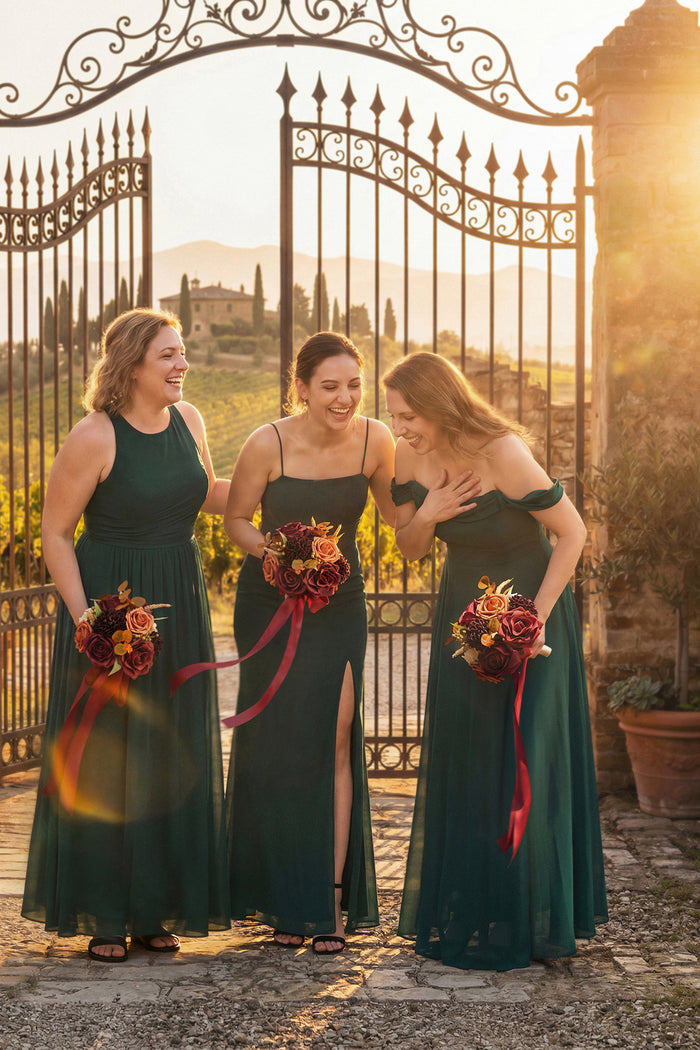 Set of 4 | 7" Bridesmaid Bouquets in Burgundy & Burnt Orange