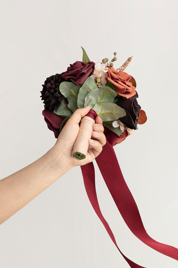 Set of 4 | 7" Bridesmaid Bouquets in Burgundy & Burnt Orange
